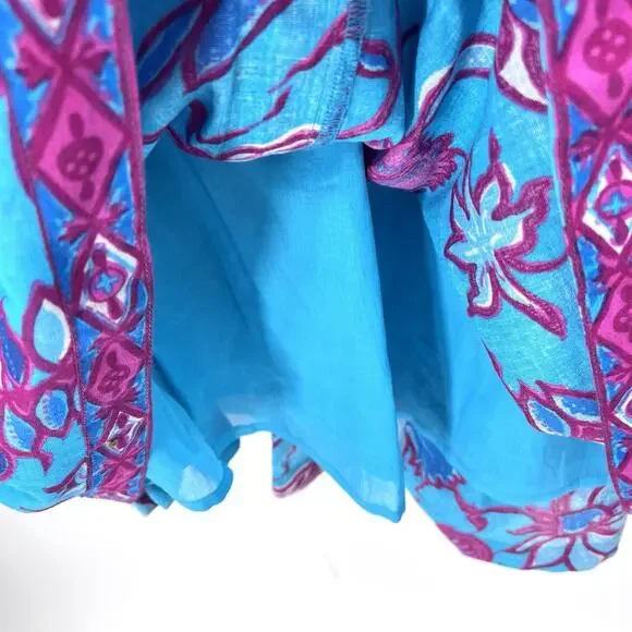 Caroline Constas Turquoise Floral Cotton Criss Cross Halter Maxi Dress Womens XL - Picture 6 of 8